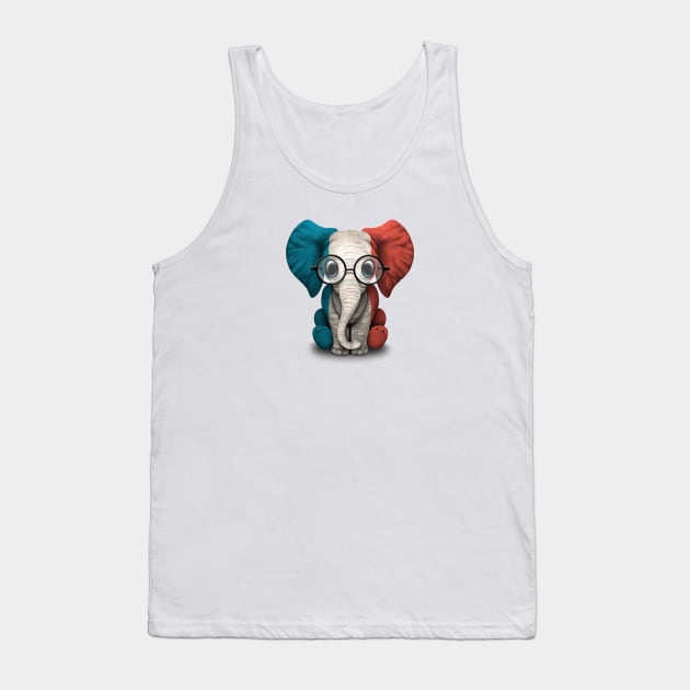 Baby Elephant with Glasses and French Flag Tank Top by jeffbartels